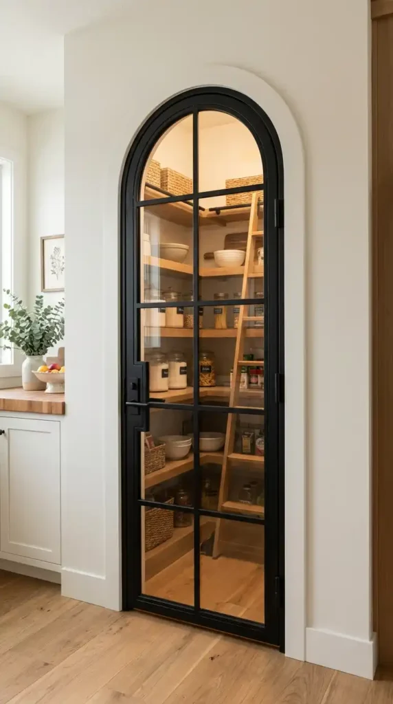 black-frame-arched-glass-pantry-door