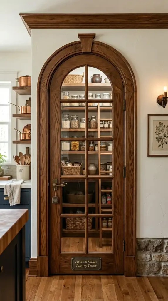 wooden-arched-glass-pantry-entrance